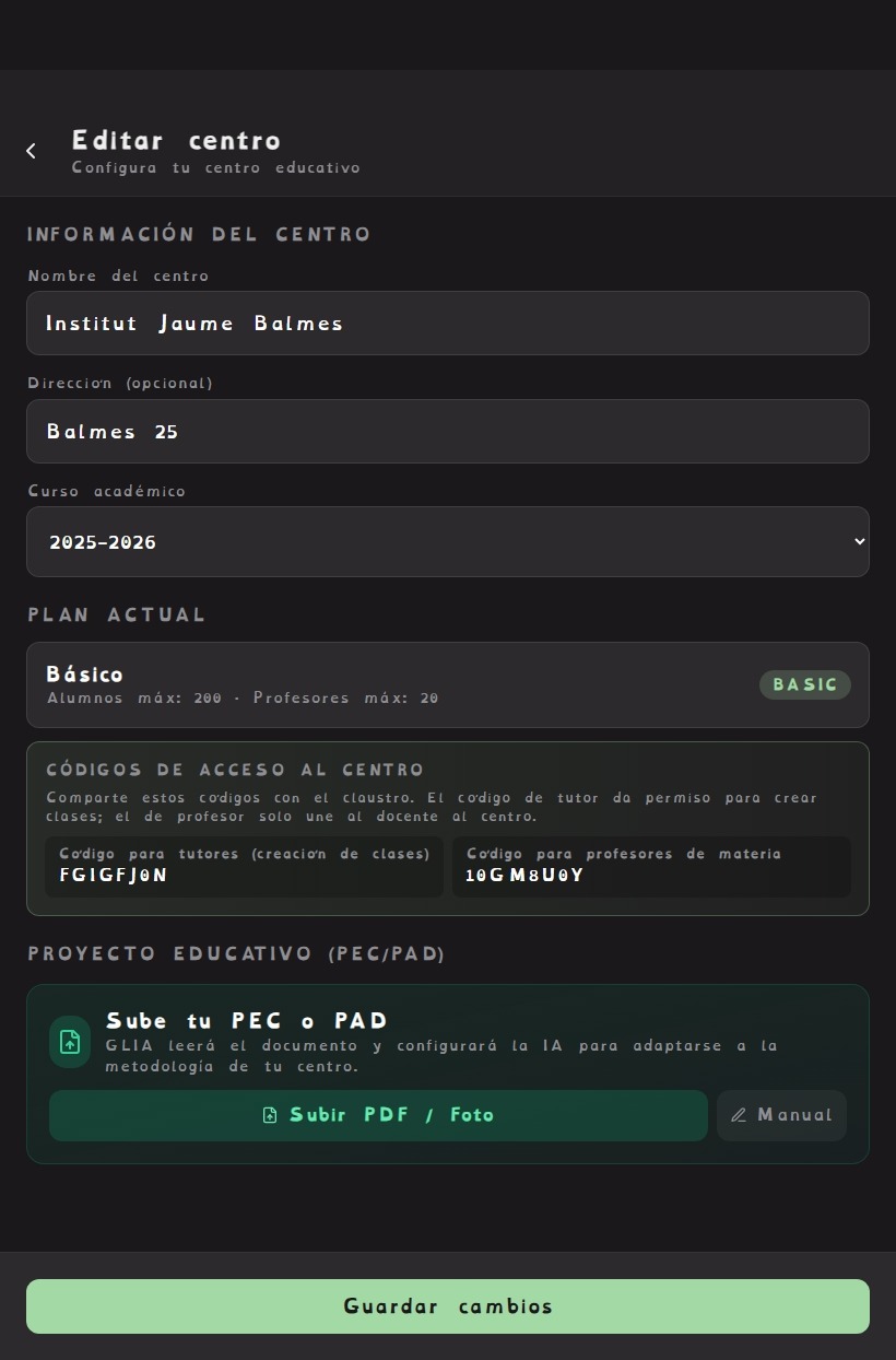 Configuración del centro: nombre y carga de PEC o PAD